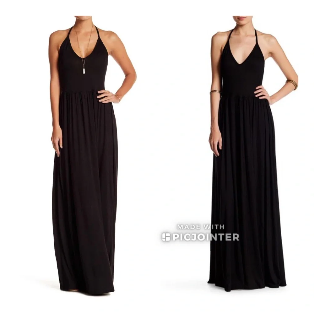 Go Couture Black Maxi Dress M Medium Halter Tie Neck